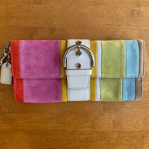Coach Handbags - Vintage Coach rainbow suede wristlet